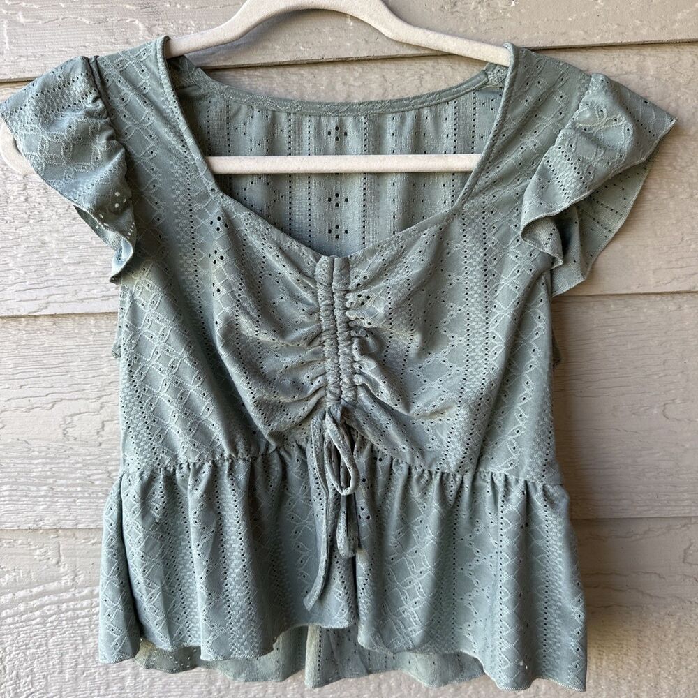 SweatyRocks Peplum Top Babydoll Flutter Sleeve Eyelet Lace Cottagecore Boho Med
